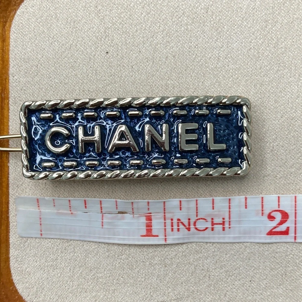 CHANEL Navy and Silver Logo Hair Clip